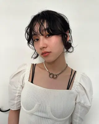 ミディアム パーマ 美髪・シールエクステ ホソタニリョウコのヘアスタイル