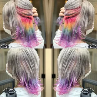 ミディアム カラー ヘアアレンジ 髪質改善×ハイトーン 中田啄也のヘアスタイル