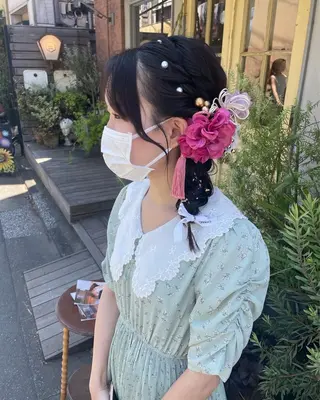 セミロング ヘアアレンジ KURIA*⋆ஐ ブリーチ/韓国ヘアのヘアスタイル