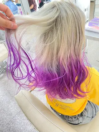 セミロング カラー レイヤーウルフ エクステ磯部のヘアスタイル