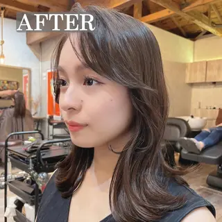 セミロング カラー 顔周りカット× 髪質改善【リョウ】のヘアスタイル