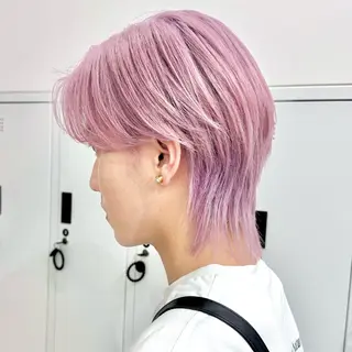 ショート カラー パーマ ヘアアレンジ メンズ キッズ ハイトーン/ピンク 💗モモ໒꒱のヘアスタイル