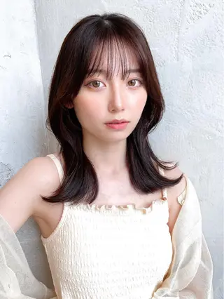 ミディアム カラー 顔周り/くびれヘア 韓国ヘア💕風間るなのヘアスタイル