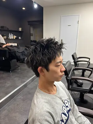 メンズ スパイキーパーマ 柏NO1 藤本葉のヘアスタイル