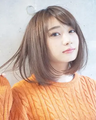 ミディアム カラー パーマ 艶髪カラー 渡辺岳也のヘアスタイル