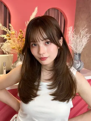 ロング カラー 山崎/ボブ縮毛矯正 レイヤー髪質改善のヘアスタイル