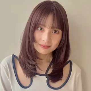 ミディアム カラー あやめ【顔まわり/レ イヤー/柔らかカラ】のヘアスタイル