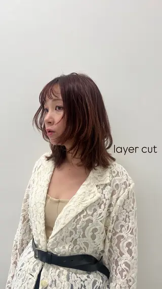 セミロング カラー 似合わせカット暖色 カラーhiyonaのヘアスタイル