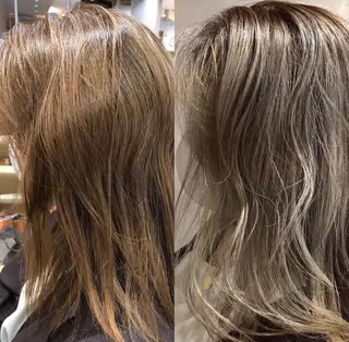 セミロング カラー ハイダメージ毛 縮毛矯正のヘアスタイル