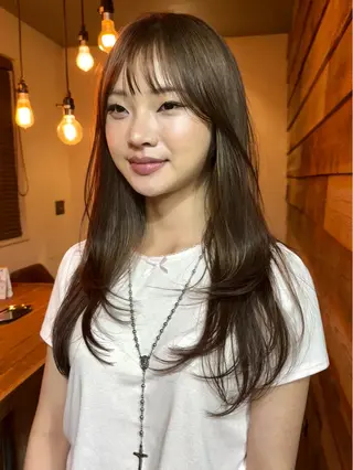 セミロング カラー パーマ レイヤー/透明感/ ブリーチなし/わかなのヘアスタイル