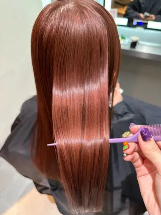 ロング ボブ、小顔レイヤー 暖色カラー🥀のヘアスタイル