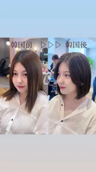 ミディアム カラー 🎀韓国レイヤー🎀 顔周り　とばみかのヘアスタイル