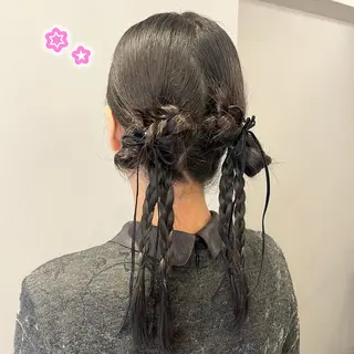 ミディアム ヘアアレンジ ヘアセット/ピンク /レッド/あつはのヘアスタイル
