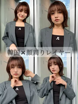 ミディアム カラー ハッシュカット/ボブ /レイヤー/彩奈のヘアスタイル