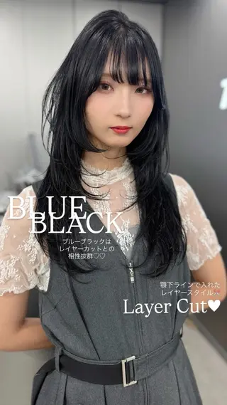 ロング カラー ブルーブラック レイヤー/TERUのヘアスタイル