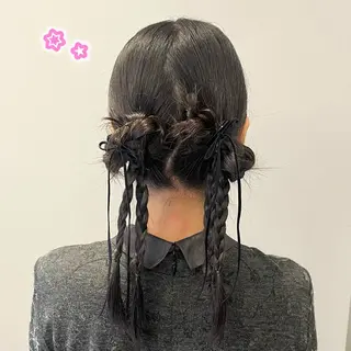 ミディアム ヘアアレンジ ヘアセット/ピンク /レッド/あつはのヘアスタイル
