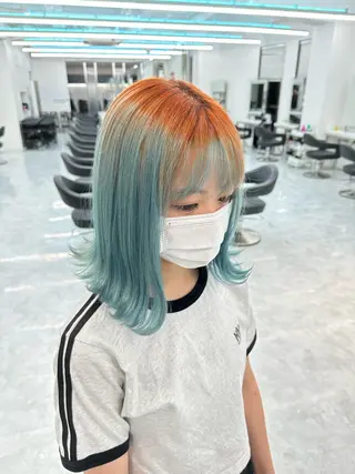 セミロング カラー ダブルカラー 韓国ヘアKYONのヘアスタイル