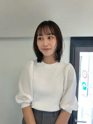 ミディアム カラー パーマ レイヤー/透明感/ ブリーチなし/わかなのヘアスタイル