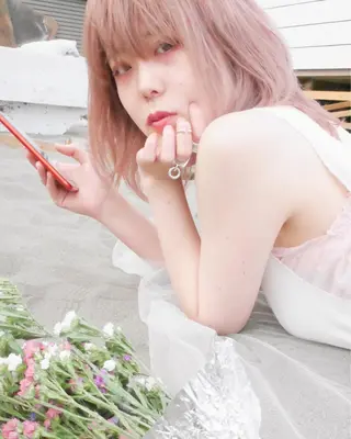 ミディアム カラー ピンクベージュ/新潟 万代/高橋桃葉🍑のヘアスタイル