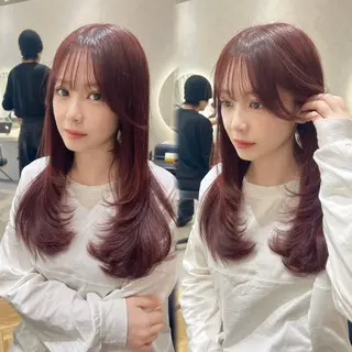 ロング 韓国🇰🇷レイヤー 映える顔周り🩷のヘアスタイル