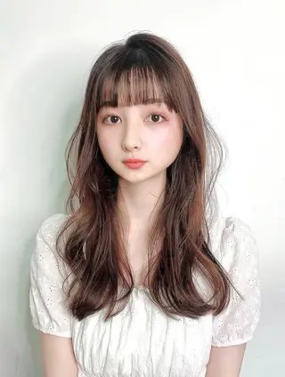 セミロング カラー パーマ JYUNESU表参道所属・韓国ヘア🇰🇷🎀 透明感カラーのヘアスタイル