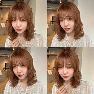 ミディアム 🌷モア 🌷暖色カラー・ボブのヘアスタイル