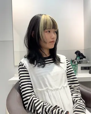 ミディアム カラー パーマ ヘアアレンジ メンズ 切りっぱなしヘア/ ブリーチなしRYOのヘアスタイル