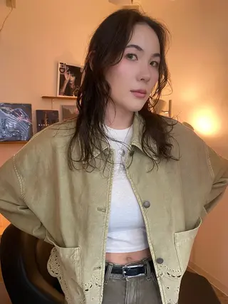 セミロング カラー 森貴裕/ベージュ/ パーマ/オリーブのヘアスタイル