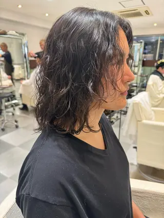 ミディアム パーマ ZENKO表参道店所属・デジタルパーマ 🌀ボブ　萩原　龍のヘアスタイル