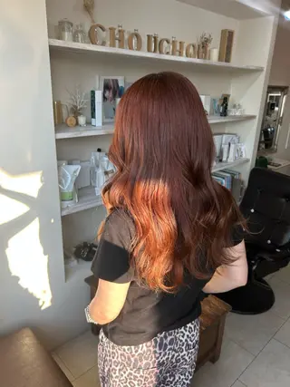 ロング カラー nano.暖色カラー 🍑ヘアアレンジのヘアスタイル