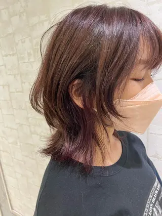 ミディアム カラー 縮毛矯正✨️レイヤー クボタリョウのヘアスタイル