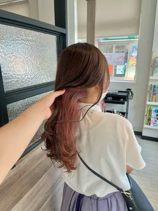 セミロング カラー インナー/オリーブ/ ハイライト/渚沙🔗のヘアスタイル