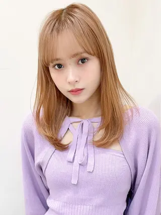 ミディアム カラー ミディアム/顔周り/ ベージュ🌼mayuのヘアスタイル