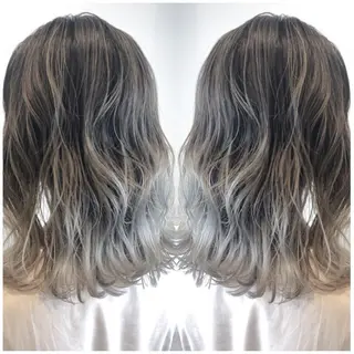 セミロング カラー ハイライト/ブリーチ バレイヤージュ関佳祐のヘアスタイル