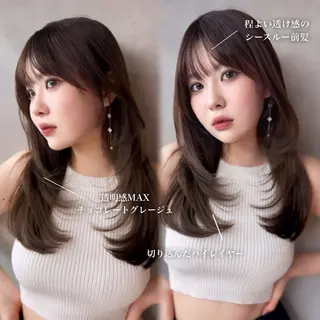 セミロング カラー ヘアアレンジ 韓国ヘア/レイヤー Londエレンのヘアスタイル