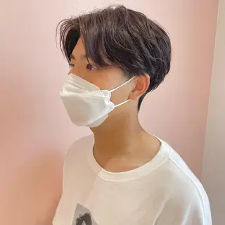 ミディアム パーマ メンズ 似合わせカット/ ハイトーンchimiのヘアスタイル