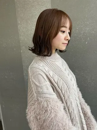 ミディアム カラー ボブ×縮毛矯正× 髪質改善/三ツ木一生のヘアスタイル