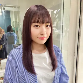 セミロング カラー 髪質改善/ストレート /透明感/西川奈穂のヘアスタイル