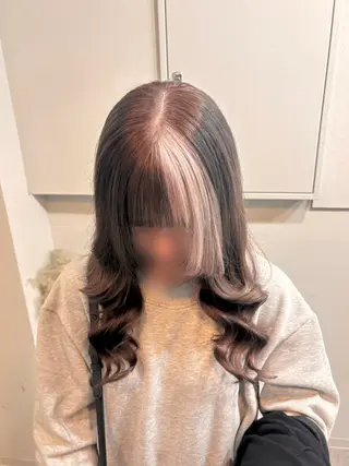セミロング カラー ミルクティーベージュ /ピンク/大阪/堀江のヘアスタイル
