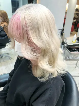 ミディアム カラー レイヤーブリーチ特化 ホワイト専門/岸のヘアスタイル