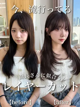 セミロング カラー 結べるレイヤー/ ミディアム/島田 佑のヘアスタイル