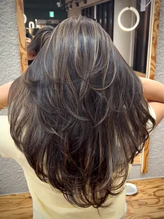 セミロング カラー 💖難波レイヤー カット💖ツバサのヘアスタイル