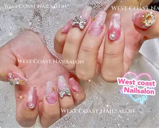 ネイル リボン、ガーリー パーツ放題専門店のネイルデザイン