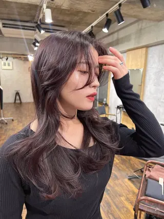 ロング カラー パーマ ヘアアレンジ メンズ キッズ ネイル マツエク・マツパ アイブロウ レイヤー/顔周り 韓国ヘア森田和貴のヘアスタイル