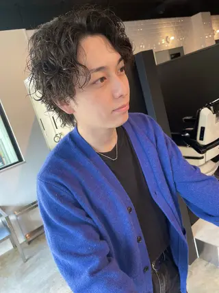 ミディアム パーマ メンズ STAG BARBER 近鉄奈良店【スタッグバーバーキンテツナラテン】所属・Morishita Ayakaのヘアスタイル
