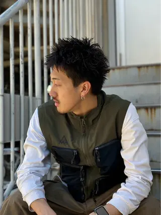 ショート カラー パーマ メンズ メンズ/パーマ/ 短髪/京都駅/井上光のヘアスタイル