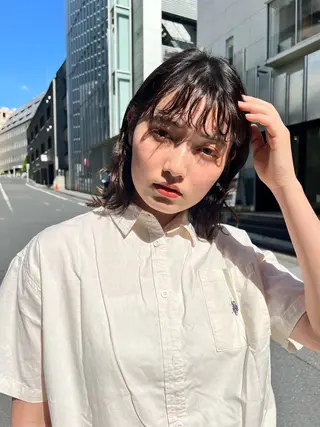 ミディアム パーマ 暖色/ダブルカラー/ オレンジ/まどか🍊のヘアスタイル