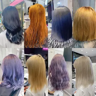 セミロング カラー メンズ JuNブリーチに 縮毛矯正するプロのヘアスタイル