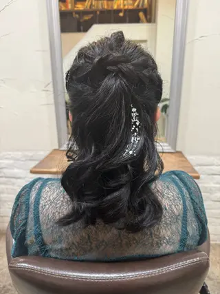 ミディアム ヘアアレンジ オリーブ/グレージュ 💐🤍理保のヘアスタイル