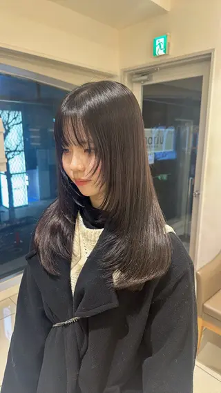 ロング カラー 韓国レイヤー/酸性 ストレート/髪質改善のヘアスタイル
